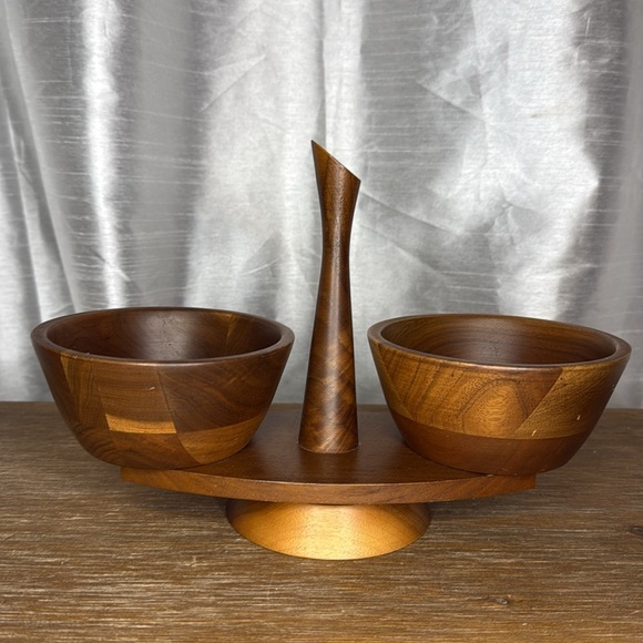 Kustom Kraft Lazy Susan Solid Black Walnut Serving Bowls - Picture 3 of 9